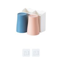 2杯+2片粘胶+1牙刷架(不含牙刷) 牙刷置物架情侣款双人免打孔卫生间放牙刷架壁挂式家用牙刷收纳架