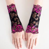 郁金香玫红 简直18厘米 蕾丝护腕手套遮疤纹身刺青手臂套袖套防晒薄款假袖子表演装饰手套