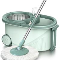 翡翠绿[加强液压杆+塑料盘+钢篮] 共1个拖把头 家用拖把旋转拖把桶甩干脱水拖布桶懒人免手洗拖地拖把神器一拖净