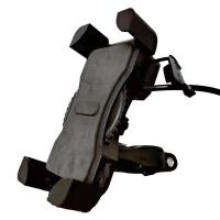 车把款黑色可充电[送数据线] 摩托车电瓶[12-24V]电压 摩托车手机导航支架手机电动车用手机架电瓶车踏板防震外卖充电