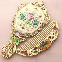 蝴蝶套装黄 俄罗斯手柄小镜子带梳子套装复古随身便携化妆镜可折叠台式公主镜