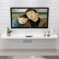 白色 长60宽23.5厚2.5有穿线孔 实木电视墙置物架搁板客厅电视机顶盒壁挂装饰墙上电视柜一字隔板