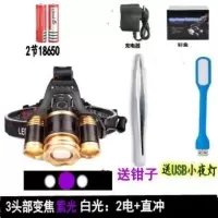 3头变焦紫光白光:2电+直冲 照蝎子灯捕蝎灯专用捉抓蝎子灯紫光灯强光充电超亮3000米夜钓鱼灯