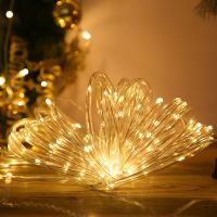 暖白 10米100灯太阳能铜线灯-无套管 led太阳能铜线管子灯户外防水花园庭院圣诞节日装饰树灯带氛围灯