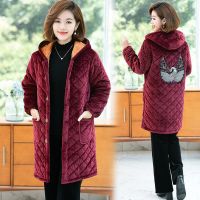 酒红[天鹅] XL [建议90-110斤] 加绒保暖罩衣成人女冬季加厚加长款长袖棉衣连帽女护衣外套工作服