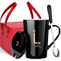 L姓 单杯 白色经典灰(无盖无杯勺) 陶瓷马克杯带盖勺大容量杯子高颜值生日礼物男女咖啡杯家用水茶杯