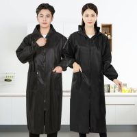 [纯色 特长黑色]单层 XL(80-110斤) 加长罩衣大人超长款过膝罩衣工作服防水防油厨房家用男女长袖围裙