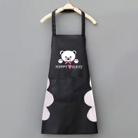 擦手挂脖小熊全黑色 防水罩衣外穿大人女时尚家用厨房防水防油围裙带袖反穿衣工作服