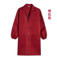 单层枣红大褂[薄款] 小码100-130斤 加绒罩衣男女工作服防水防油中长劳保服秋冬大褂厨房加绒加厚围裙