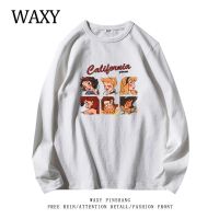 WAXY纯棉圆领长袖T恤女宽松上衣港风套头休闲春季新款薄款女装ins