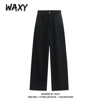 WAXY夏季宽松牛仔裤女直筒显瘦百搭高腰阔腿裤垂感牛仔裤街头嘻哈