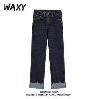 WAXY直筒牛仔裤女装2022新款夏季高腰阔腿裤显瘦裤子美式高街