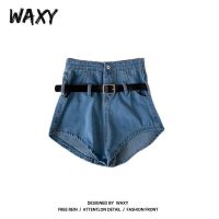 WAXY夏季新款设计感高腰显瘦显长腿牛仔短裤A字热裤ins风性感百搭