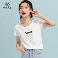 WAXY2022年新款夏装印花字母T恤女短袖可爱纯棉半袖体恤夏季上衣