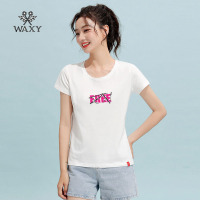 WAXY夏季半袖上衣ins潮t恤女短袖2022年新款女装宽松纯棉印花