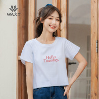 WAXY2022年夏装新款圆领女短袖欧美字母印花纯棉宽松时尚薄款t恤