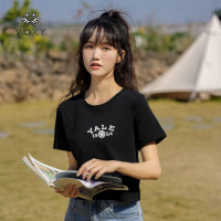 WAXY2022年休闲夏季新款圆领纯棉短袖女t恤经典字母印花欧美上衣