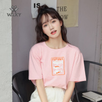 WAXY百搭短袖女锦鲤印花夏装新款t桖薄款外穿上衣宽松纯棉圆领tee