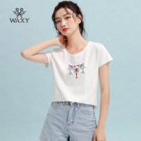 WAXY夏装新款女t桖国潮锦鲤传统印花百搭薄款短袖宽松纯棉圆领
