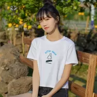 WAXY2022年小鸭子创意印花短袖女t恤休闲圆领纯棉tee新款夏季体恤