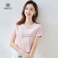 WAXY夏天短袖T恤女新款雪糕融化印花欧美字母创意圆领纯棉体恤Tee