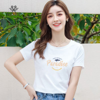 WAXY夏天T恤新款天堂字母印花创意圆领外穿纯棉体恤时尚减龄体恤