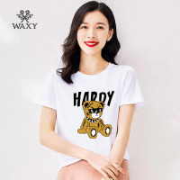 WAXY外穿ins风短袖T恤女流氓熊印花小心机正肩纯棉体恤圆领减龄