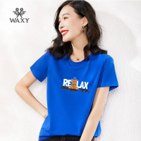 WAXY小熊印花美式慵懒风外穿高档官方短袖T恤女遮肚子纯棉减龄新