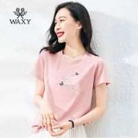 WAXY气质t恤洋气纯欲港风遮肉复古显瘦女欧美蝴蝶印花减龄清新Tee