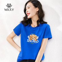 WAXY港风天使熊印花外穿短袖女T恤气质官方遮肉减龄小清新体恤新