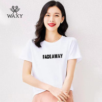 WAXY官方英文字母个性印花短袖T恤女遮肚简约休闲显瘦圆领体恤Tee