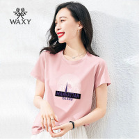 WAXY美式复古印花T恤女短袖ins风外穿个性气质官方潮流体恤圆领新