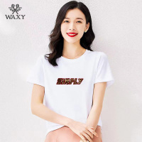 WAXY2022年新款纯棉白色短袖t恤女夏季百搭洋气豹纹印花潮流ins风
