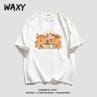 WAXY纯棉T恤夏季短袖2022新款学生宽松百搭韩版港风休闲印花上衣
