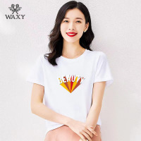 WAXY纯棉短袖t恤女2022年夏装新款纯色洋气轻奢ins百搭时尚上衣潮