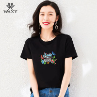 WAXY纯棉短袖t恤女2022年夏装新款韩版ins潮正肩T恤设计感小众
