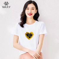 WAXY短袖女夏季2022年新款潮纯棉半袖女士爱心花朵t恤设计感上衣