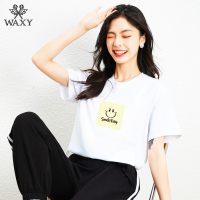 WAXY白色t恤女短袖夏季2022年新款纯棉体桖韩版笑脸印花洋气上衣