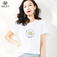 WAXY纯棉短袖t恤女2022夏季新款韩版设计感小花百搭印花上衣潮流