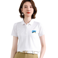 WAXY冰丝印花翻领短袖女夏季宽松大码带领polo衫定制显瘦百搭运动