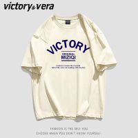 VICTORYVERA杏色短袖t恤女2022夏季新款宽松韩版bf原宿风印花上衣