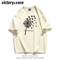 VICTORYVERA夏季短袖t恤男女趣味简约印花百搭宽松学院风上衣服潮