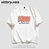 VICTORYVERA夏季2022新款短袖t恤女简约字母印花宽松学院风上衣服