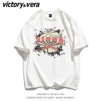 VICTORYVERA美式复古创意趣味印花短袖T恤女2022夏季新款宽松上衣
