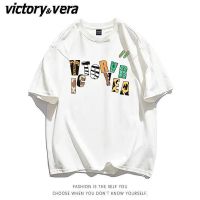 VICTORYVERA字母印花短袖t恤女夏季2022新款宽松韩版百搭上衣服潮