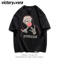 VICTORYVERA美式复古人物印花短袖t恤女2022夏季新款韩版宽松上衣