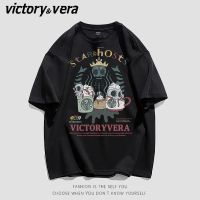 VICTORYVERA2022夏季新款港风创意复古印花宽松短袖T恤女上衣潮流
