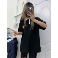 VICTORYVERA夏季2022新款POLO领短袖t恤女宽松纯棉趣味半袖体恤衫