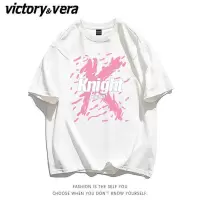 VICTORYVERA短袖t恤女2022夏季新款ins慵懒风字母印花宽松上衣潮