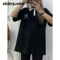 VICTORYVERA夏季2022新款POLO领短袖t恤女宽松纯棉潮牌半袖上衣服